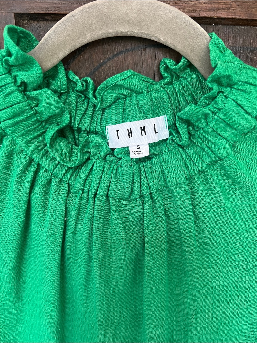 THML Girls' Bright Green Ruffle Neck Blouse